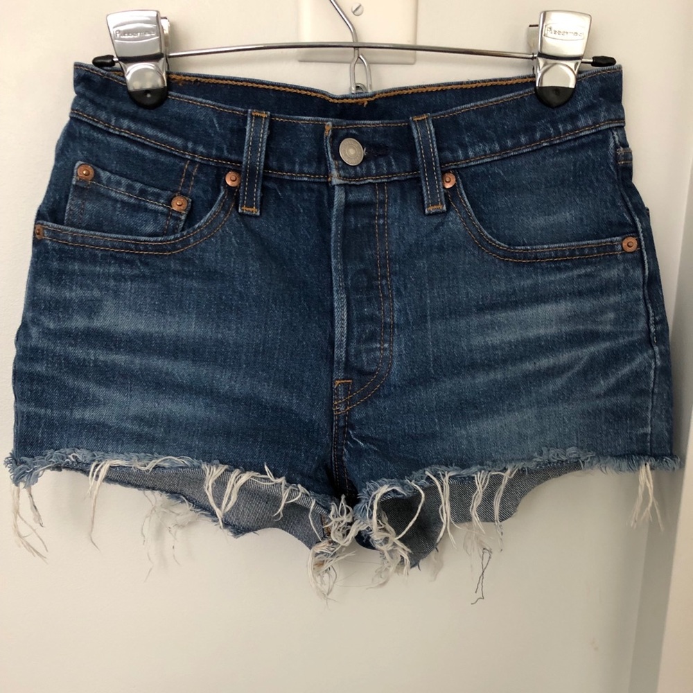 Levi’s 501 high rise denim shorts with raw hem